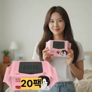 아기 물티슈 20팩 슈퍼대디 미스터펭 딸기 70평량