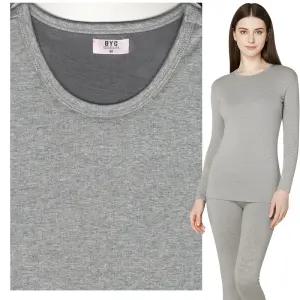 BYC 여성용 보온 융기모 내복 상하세트 그레이 면함유 빅사이즈