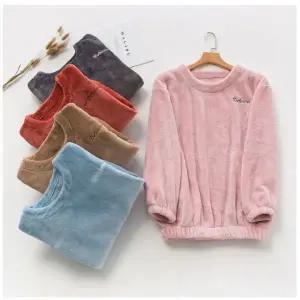 여성용 겨울 극세사 수면티셔츠 따뜻한 홈웨어 수면복 파자마 상의