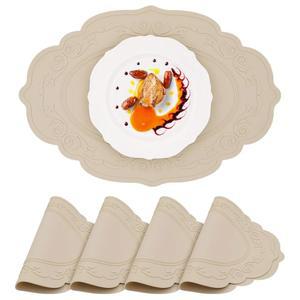 유즈 실리콘 플레이스 매트 세트 4개 타원형 테이블 내열 방수 닦이식 미끄럼 방지 실내 실외용 빈티지 주방 프로텍터