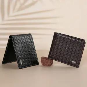 [콩심팥심]격자무늬 위빙 스타일 남성 슬림핏 반지갑 40대남자반지갑
