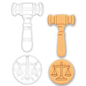 베이커로지 법 쿠키 커터 2종 세트 - 로스쿨 졸업, 변호사 시험 합격, 및 판사 축하 행사를 위한 정의 척도 게이블 디자인