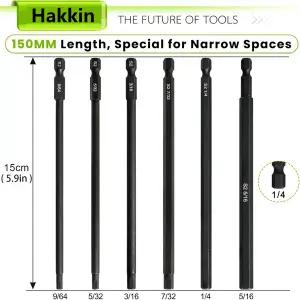6pcs 150mm 긴 육각 머리 알렌 렌치 드릴 비트 법 964 532 316 732 14 516 팁 스크루 드라이버 소켓 비트
