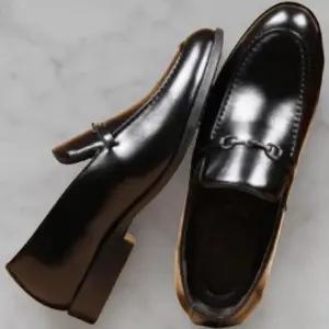 [옷자락]남성 클래식 메탈 버클 광택 낮은 굽 정장 슈즈