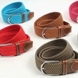 남성 여성 심플 단색 컬러 포인트 스판 벨트 남성소가죽벨트