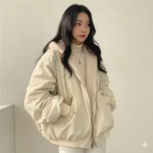 데일리 여성 뽀글이 겨울 융털 후드집업 패딩 양면 캐주얼 항공점퍼