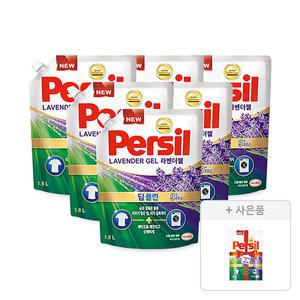 퍼실 라벤더 드럼/일반겸용 리필 1.8L, 6개 + 증정(파워젤 라벤더듀얼  파우치 300mL, 1개)