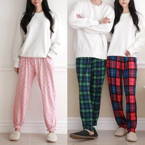 [기타]소프트 커플 잠옷 여성 피치 기모 팬츠 잠옷 체크 파자마 일자바지 홈웨어