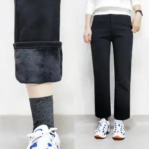 [103st] 여성 융기모 밴딩 세미 와이드 일자 팬츠 융털 겨울 슬랙스 화이트 검정 바지