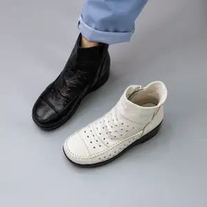 슈즈앤클럽 5cm키높이 천연소가죽 바람솔솔 여성수제화 통굽 펀칭 앵클부츠