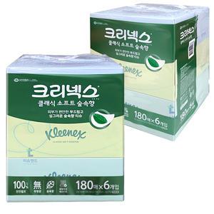크리넥스 클래식 소프트 숲속향 미용티슈 180매 6개입x2개 (총12각) 각티슈