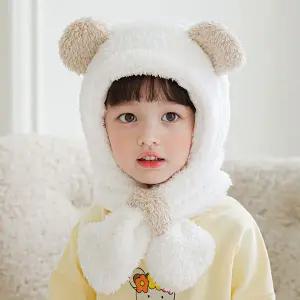 [보리보리/리틀맘]아동 겨울 방한 포근 포인트 털 곰돌이 귀달이모자 귀도리모자 초등저학년