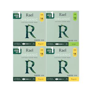 라엘 유기농 순면커버 생리대 날개형 중형 14p x 3팩 + 대형 12p 1팩