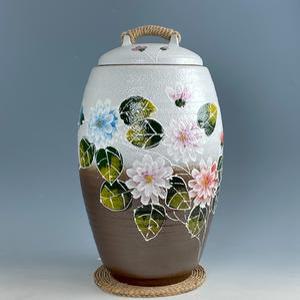 쌀독 투톤분청 겹목단 쌀통 쌀항아리 쌀보관통 20kg 현관 소금 항아리 Q071