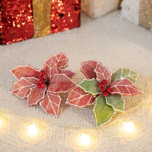 포인세티아 조화 커튼 집게 타이백 노벌티 20cm 2컬러 크리스마스 인테리어 실내 겨울 소품 고정