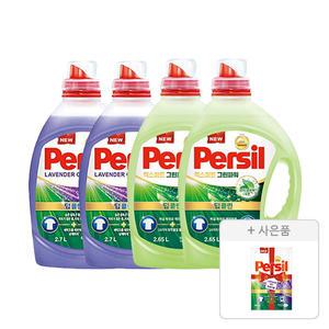 퍼실 드럼/일반 겸용 액체세제 라벤더 2.7L, 2개 + 그린파워 2.65L, 2개 + 증정 (파워젤 라벤더듀얼 파우치 300mL , 1개)