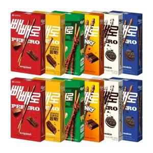 롯데 빼빼로 초코+아몬드+누드+크런키+초코쿠키+화이트 2개씩 (총12개)