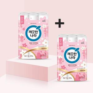 두루마리 휴지 벚꽃 프리미엄 3겹 무형광 천연펄프 물에녹는 향기좋은 화장실 롤 화장지 28m 30롤 x 2팩