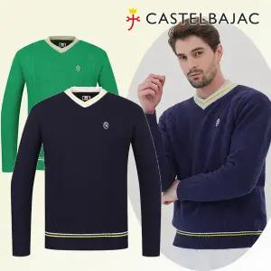 [모다아울렛][까스텔바작]겨울 남성골프웨어 컬러 배색 니트 브이넥 방풍 바람막이 골프 캐주얼 데일리 남