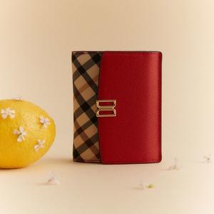 [닥스](강남점)DCWA4E408R2 [VICTORIA] 레드 체크배색 DD로고 3단 반지갑