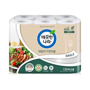 깨끗한나라 데일리 키친타올 그린패키지 130매 6롤 1팩 (6롤)