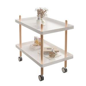 [RGLO4904]이동식 우드 원목 2단 트롤리 수납 선반 트레이