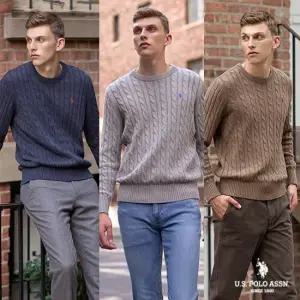 [U.S. POLO ASSN.] 남성 케이블 라운드니트