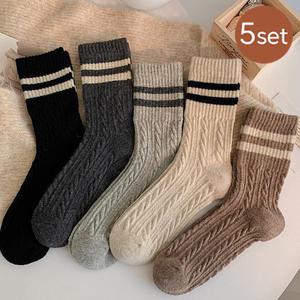 [5켤레] 라비앙 따듯한 도톰 꽈배기 골지 장목양말 세트