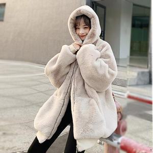 오버핏 페이크 핑크 퍼 예쁜 캐주얼 여성 후드 집업