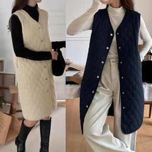 누빔 퀄팅 롱 조끼 여성 이너 데일리 브이넥 베스트