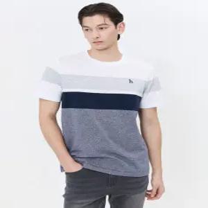 헤지스 남성 24SS [클리어런스][스테디셀러]네이비 컬러블록 면 반팔티셔츠 WHTS4B803N2