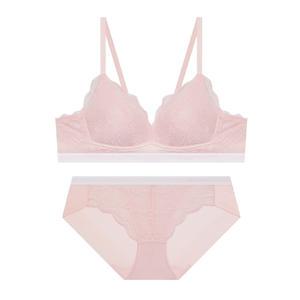 소프트핏 노와이어 레이스 브라 팬티 세트 - 핑크