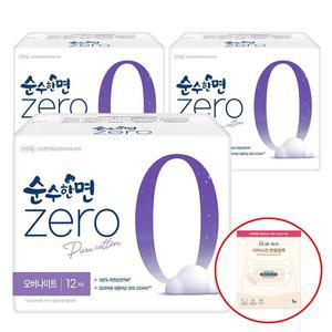 깨 끗한나라 순수한면 제로zero 오버나이트 12개입x3팩+디어스킨 온찜질팩