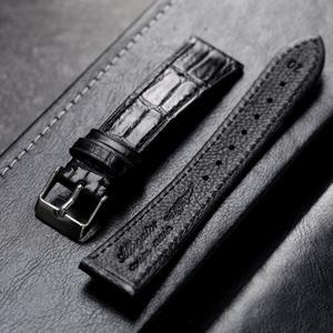 수제 미국 악어 가죽 스트랩 대나무 패턴 18 19 20MM 블랙 부드럽고 울트라 얇은 남성 시계 팔찌 빈티지