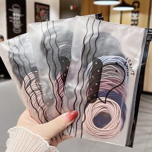 (100개입)대용량 고탄력 헤어끈 머리끈 파우치포함