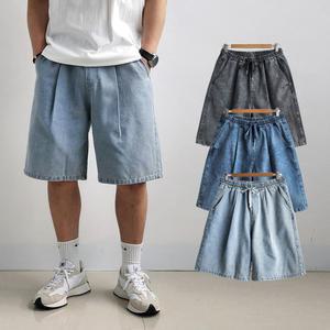 리얼타임 원턱 버뮤다 데님팬츠 / 5부 6부 청반바지 남자 스판 밴딩 여름 커플 연청 진청 흑청 [3C 2size]