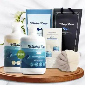 웨일리케어 올인원 선물세트 1000ml 전용쇼핑백 기프트박스 버블 샤워볼 어린이 키즈 온가족 약산성 대용량 워시 샴푸 베이비파우더향 프리지아향 향
