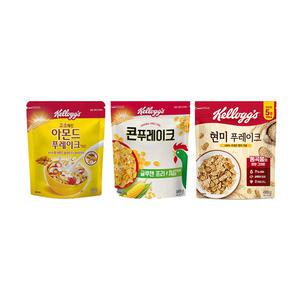 [베스트픽] 켈로그 푸레이크 3대장 세트(아몬드 콘푸레이크 600g + 콘푸레이크 530g + 현미 푸레이크 500g)