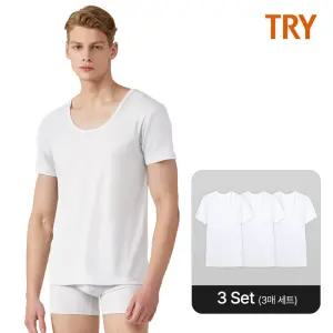 [트라이] 남성 순면 베이직 U넥 반팔 3매