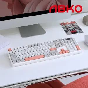 앱코 AS104 PBT 풀윤활 유무선 사무용 기계식 키보드 핑크그레이 조약돌 슈팅스타축