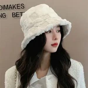 여성 체크 무늬 와플 모자 겨울 뽀글이 털 버킷햇 (WD44302)