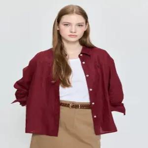 헤지스 여성 25FW 린넨 루즈핏 셔츠 버건디 HSSH5C601D2