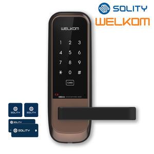 [무료시공] 솔리티 웰콤 WL-205 목문용 카드키4개+번호키 무타공 백세트조절가능 무음모드 비상전원 방문손잡이 사무실 병원 연구실 나무문 판넬문 샷시문 패션문 ABS도어 현관문 디지털도어락