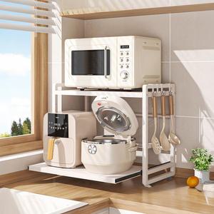 확장가능 슬라이딩 랙 선반 2단 전자레인지 밥솥 거치대 수납장 길이조절 화이트 블랙