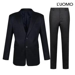 [워모] 워모 울 혼방 재킷 네이비 + 팬츠 그레이 세트