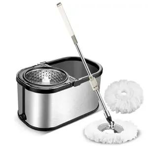 스테인리스 통돌이 회전 청소기 물걸레밀대 바닥청소 밀대걸레 (청소패드 2장)