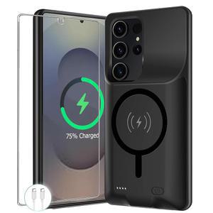 갤럭시 S25 울트라용 배터리 케이스, 울트라 5G 2025(6.9인치) 충전식 확장 팩 충전기 케이스(블랙)와 호환되는 12000mAh 휴대용 보호 무선 충전 케이스