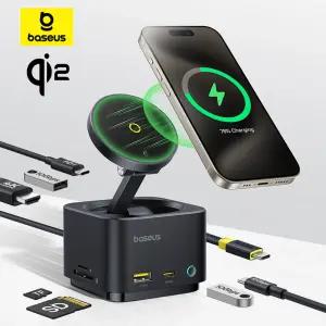 베이스어스 7 in 1 허브 맥세이프 무선 충전 USB C타입 멀티 포트 HDMI HUB 3.2 맥프로2