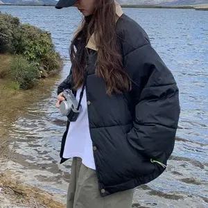 여성용 심플룩 박시핏시즌 셔츠칼라 웰론 블루종 패션패딩점퍼 겨울패딩 루즈핏패딩자켓