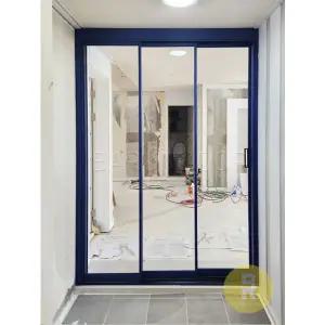 [바른도어]96번 초슬림3연동중문 네이비 투명강화유리a